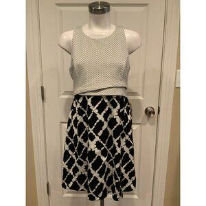 Tabitha Black & Cream Patterned Sleeveless Fit & Flare Dress, Size 6